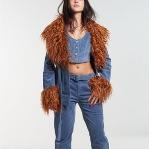 MILK IT MADAM JACKET Blue corduroy with faux fur trim NWT / Size 12